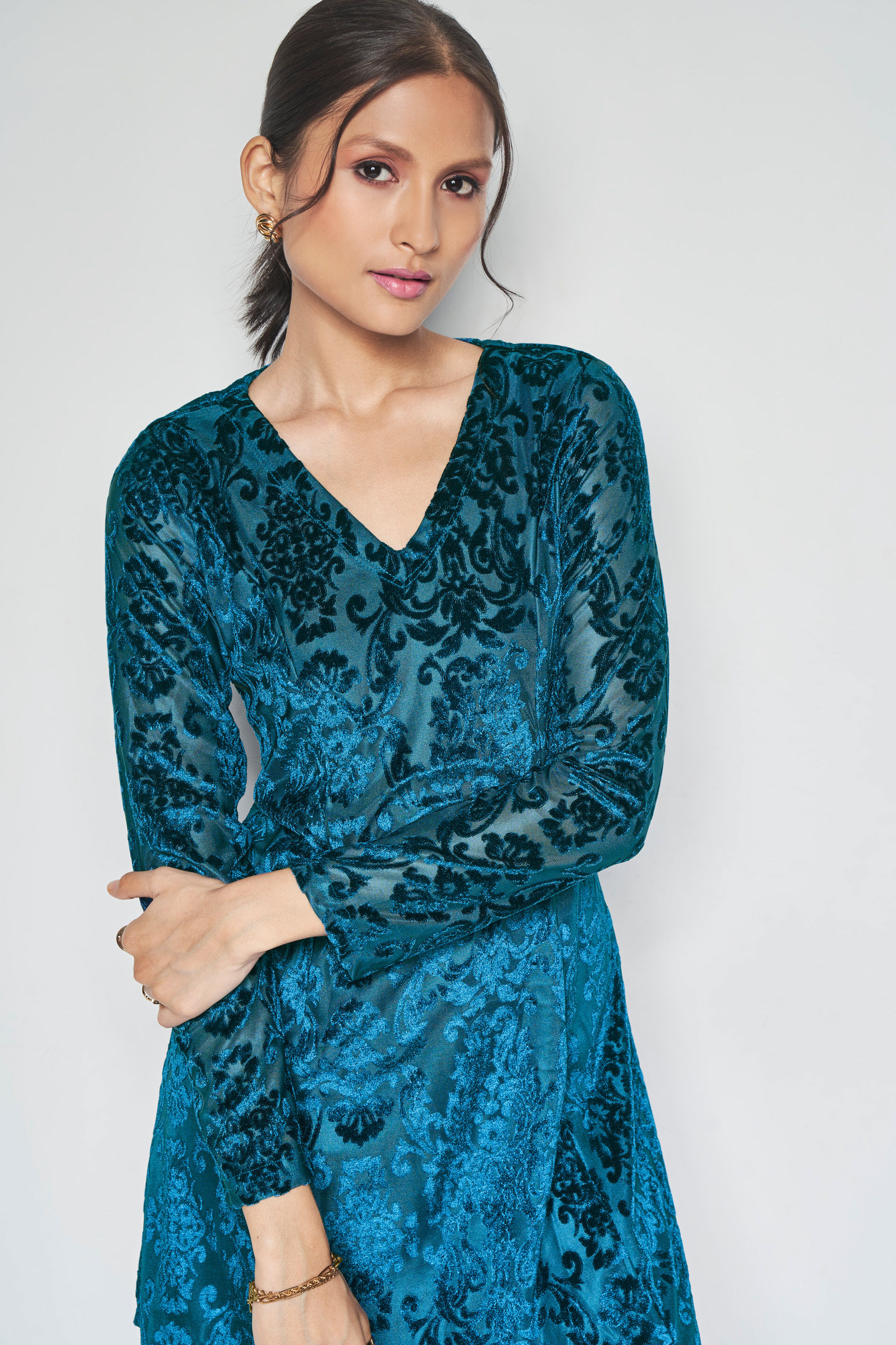 Tiana Jacquard Dress, Teal, image 6